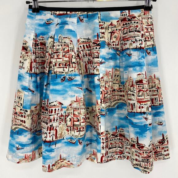 KENAR Women's Skirt Size 6 Cotton Seascape Pleated A-Line Short Length - Picture 1 of 3